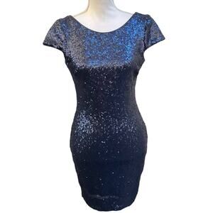 Dress The Population Sequin Low Back Cap Sleeve Mini Cocktail Dress Size Small
